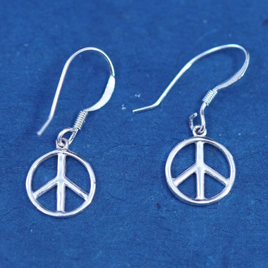 Vintage sterling 925 silver handmade earrings, CND peace sign