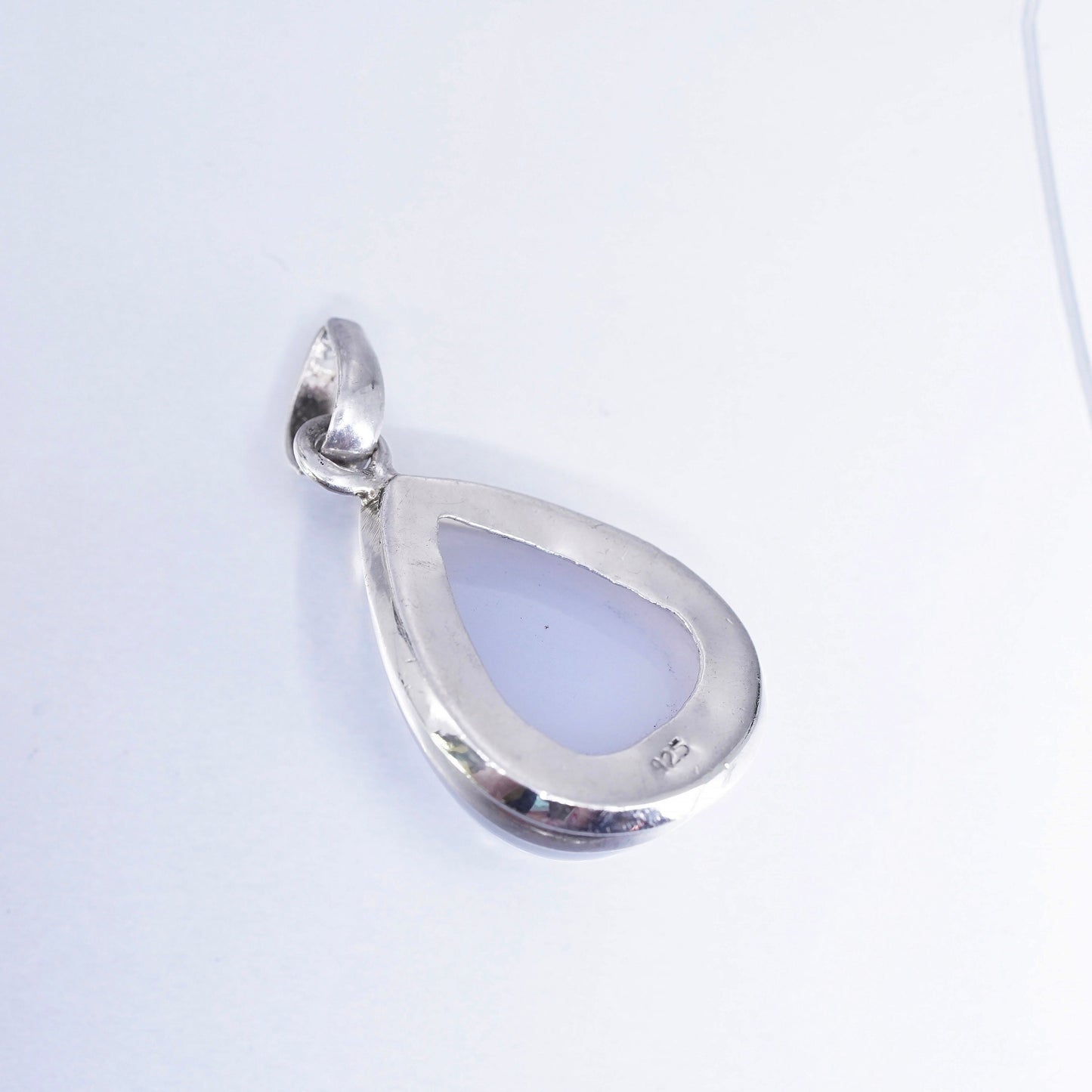 Vintage Sterling silver handmade charm, 925 teardrop pendant white moonstone