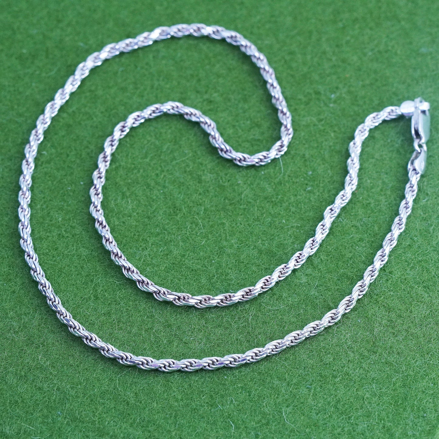 18”, 3mm, vintage Sterling silver necklace, Italy 925 diamond rope chain