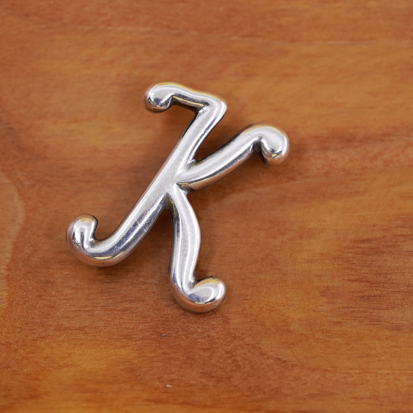 Vintage handmade sterling 925 silver brooch with initial letter “K”