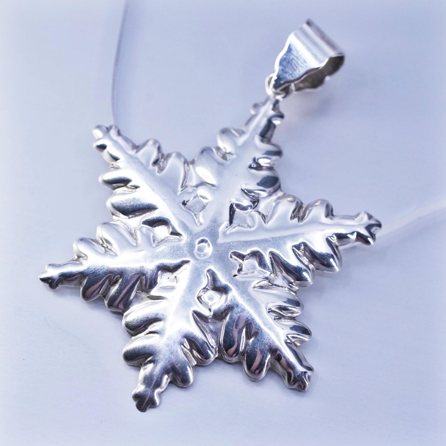 Vintage Sterling silver handmade charm, huge 925 puffy snowflake pendant