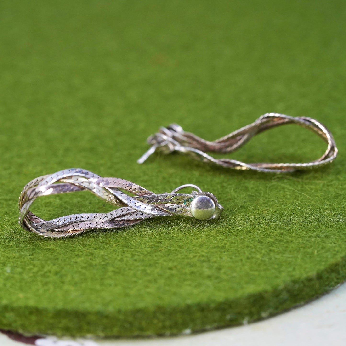 VTG Sterling silver handmade earrings, 925 liquid silver braided woven drops