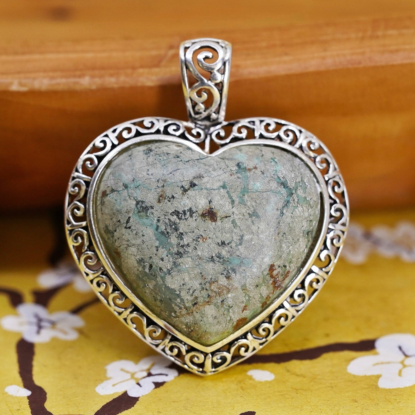 Vintage Irish Sterling 925 silver handmade heart pendant with connemara marble