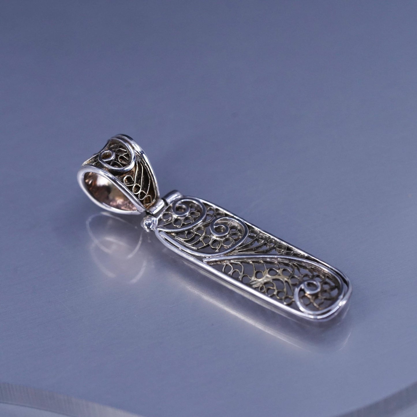 Vintage sterling 925 silver filigree tag pendant charm