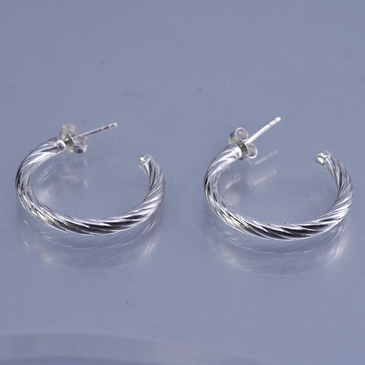 1”, vintage Sterling silver handmade earrings, textured 925 hoops