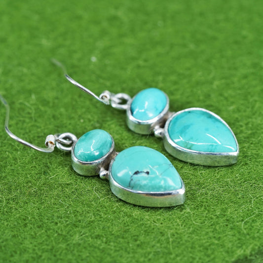 Southwestern sterling silver 925 handmade earrings with teardrop turquoise