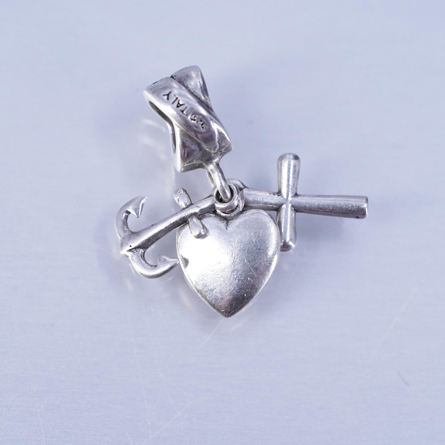 Vintage sterling 925 silver heart cross anchor charm pendant