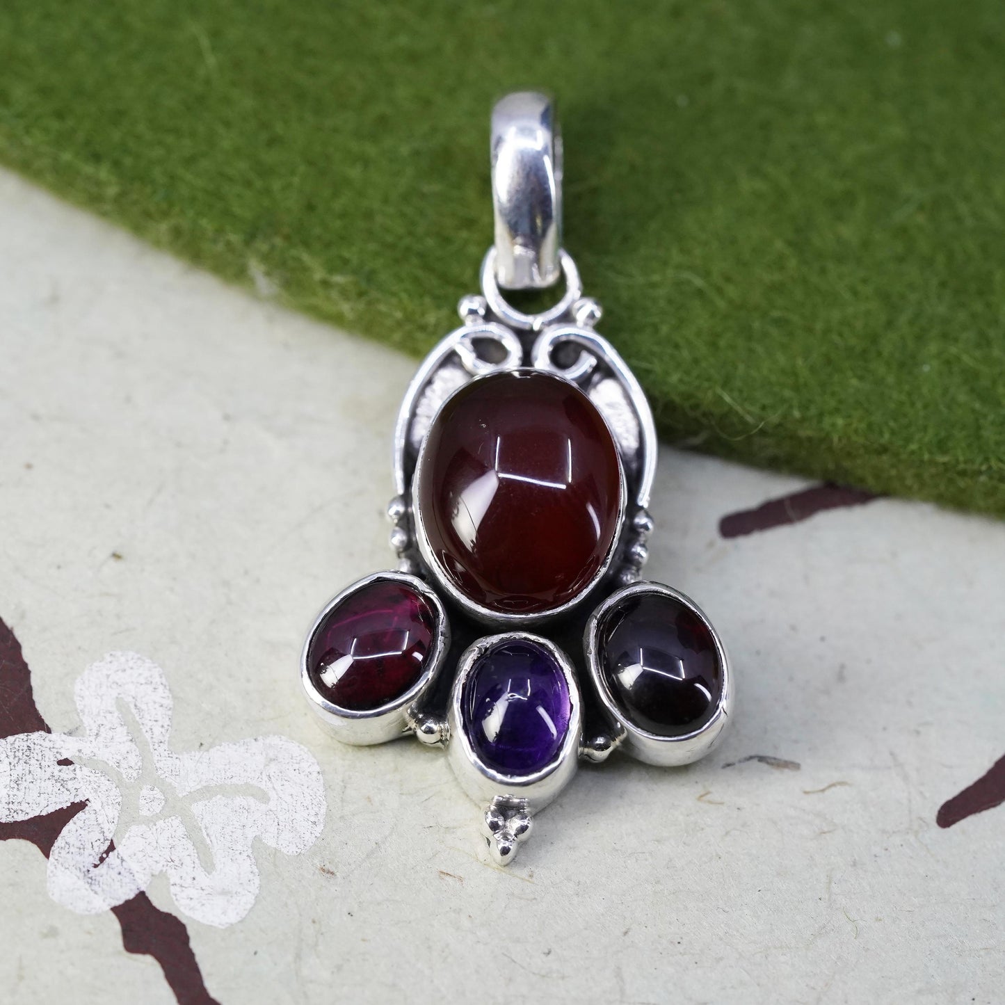 Vintage Mexican sterling silver 925 handmade pendant with carnelian amethyst