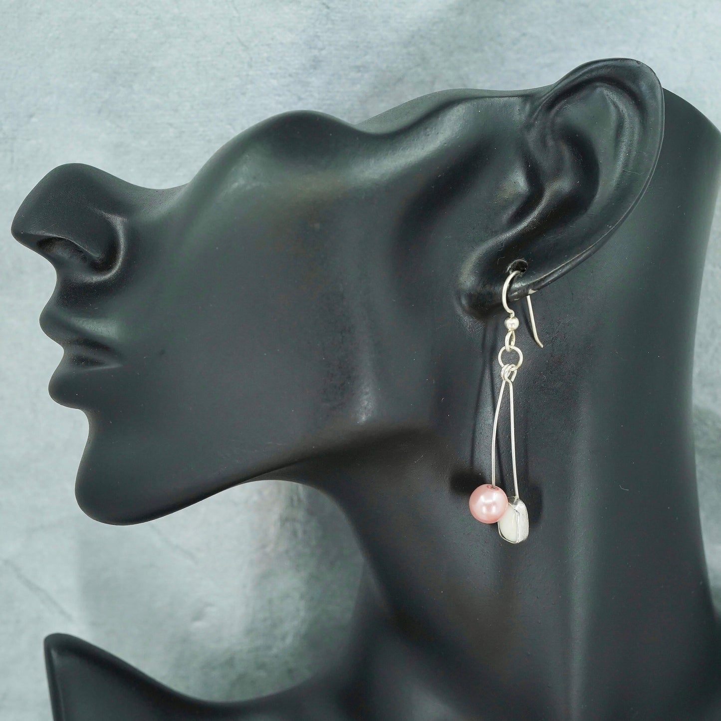 Vintage Sterling 925 silver earrings with pink pearl beads and howlite