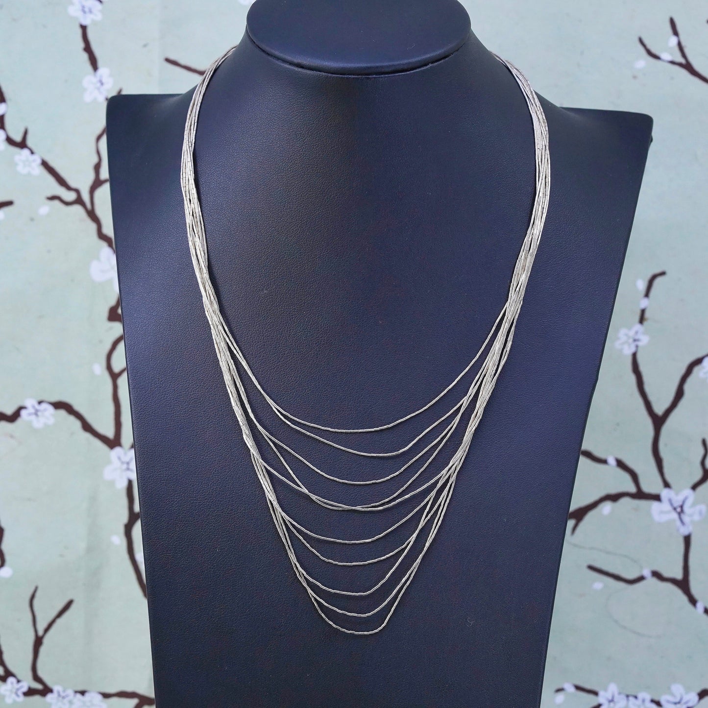 16”, liquid Sterling silver 10 strands necklace, Native American 925 chain