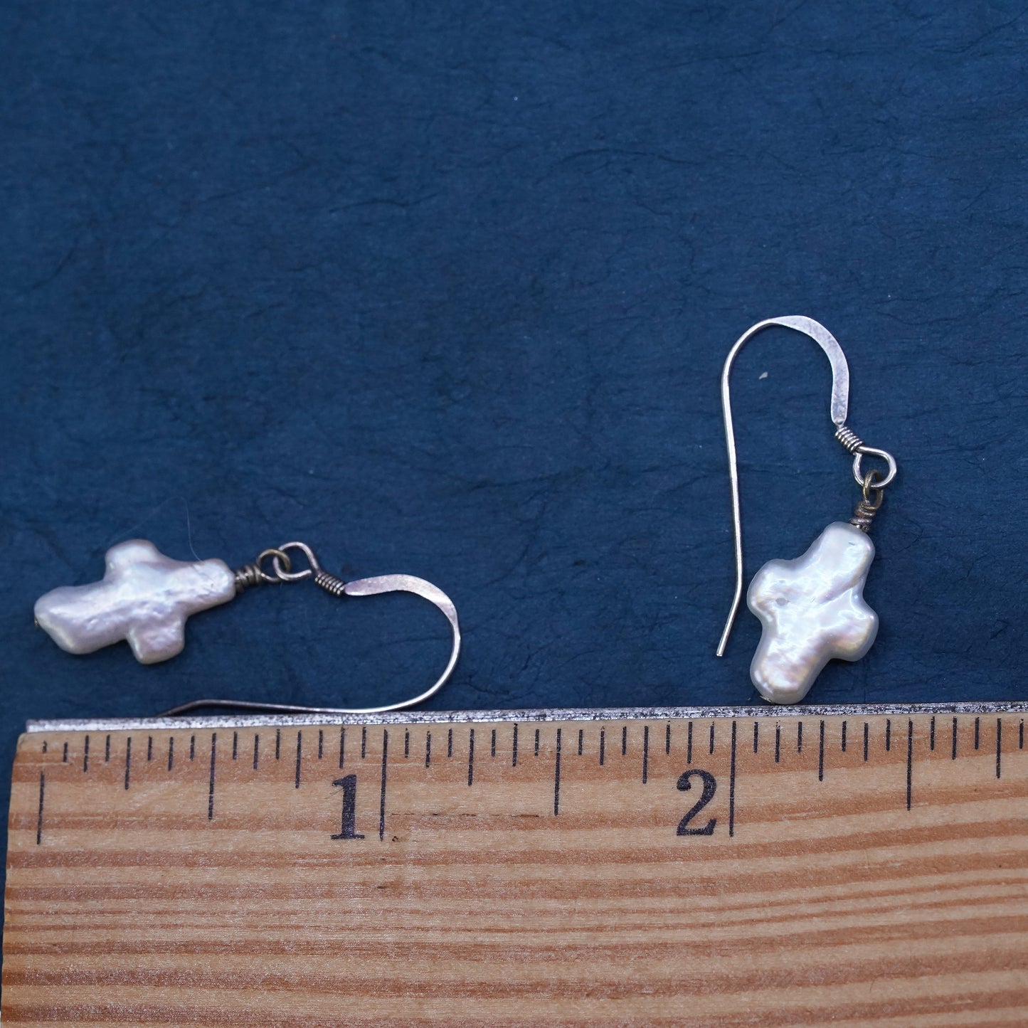 Vintage Sterling silver handmade earrings, 925 hooks with cross pearl