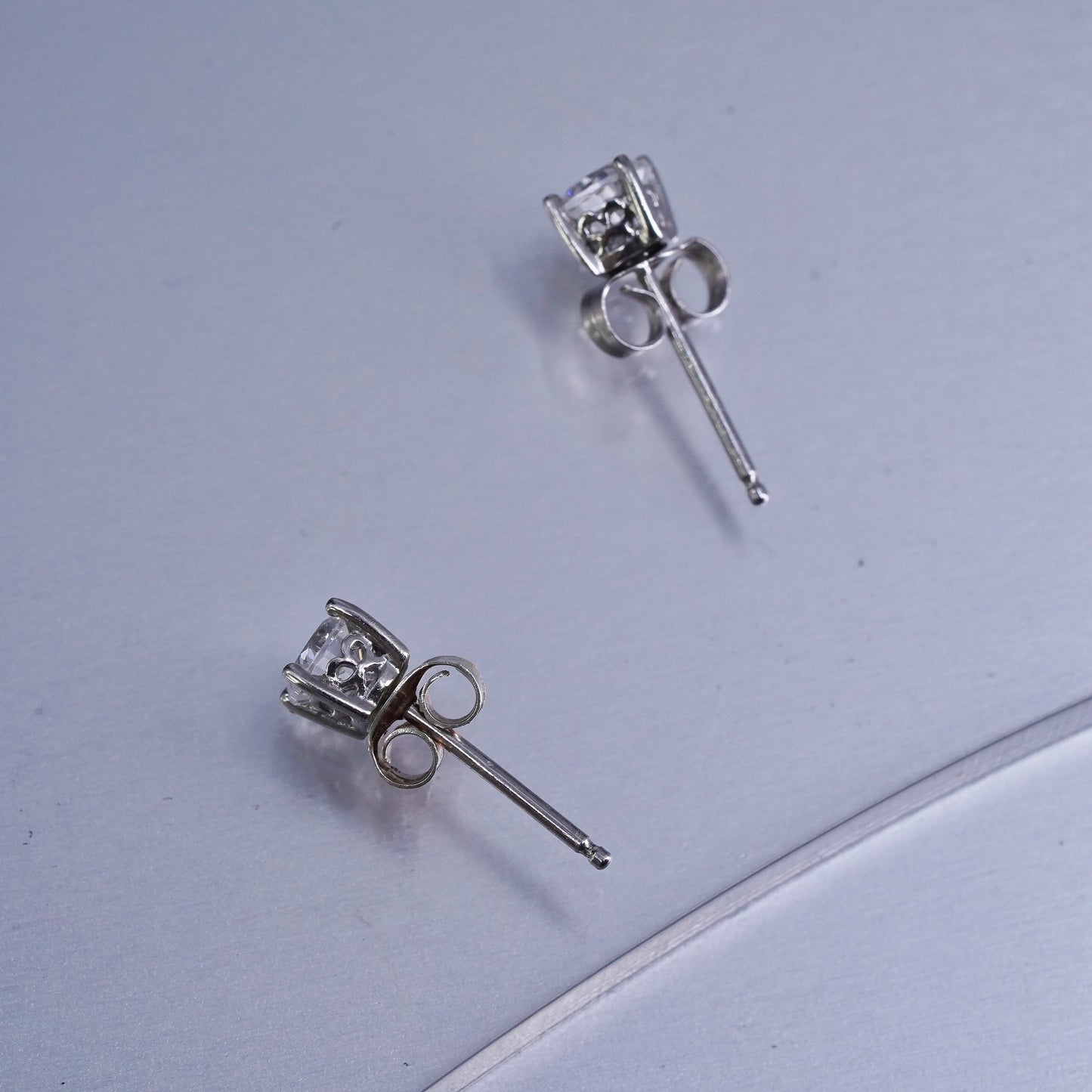 5mm Vintage Sterling 925 silver earrings, studs with round Cz inlay