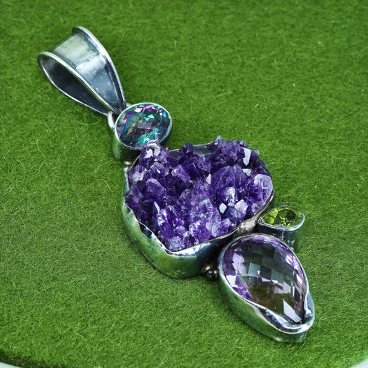 sterling silver 925 pendant with healing amethyst and rainbow topaz and peridot