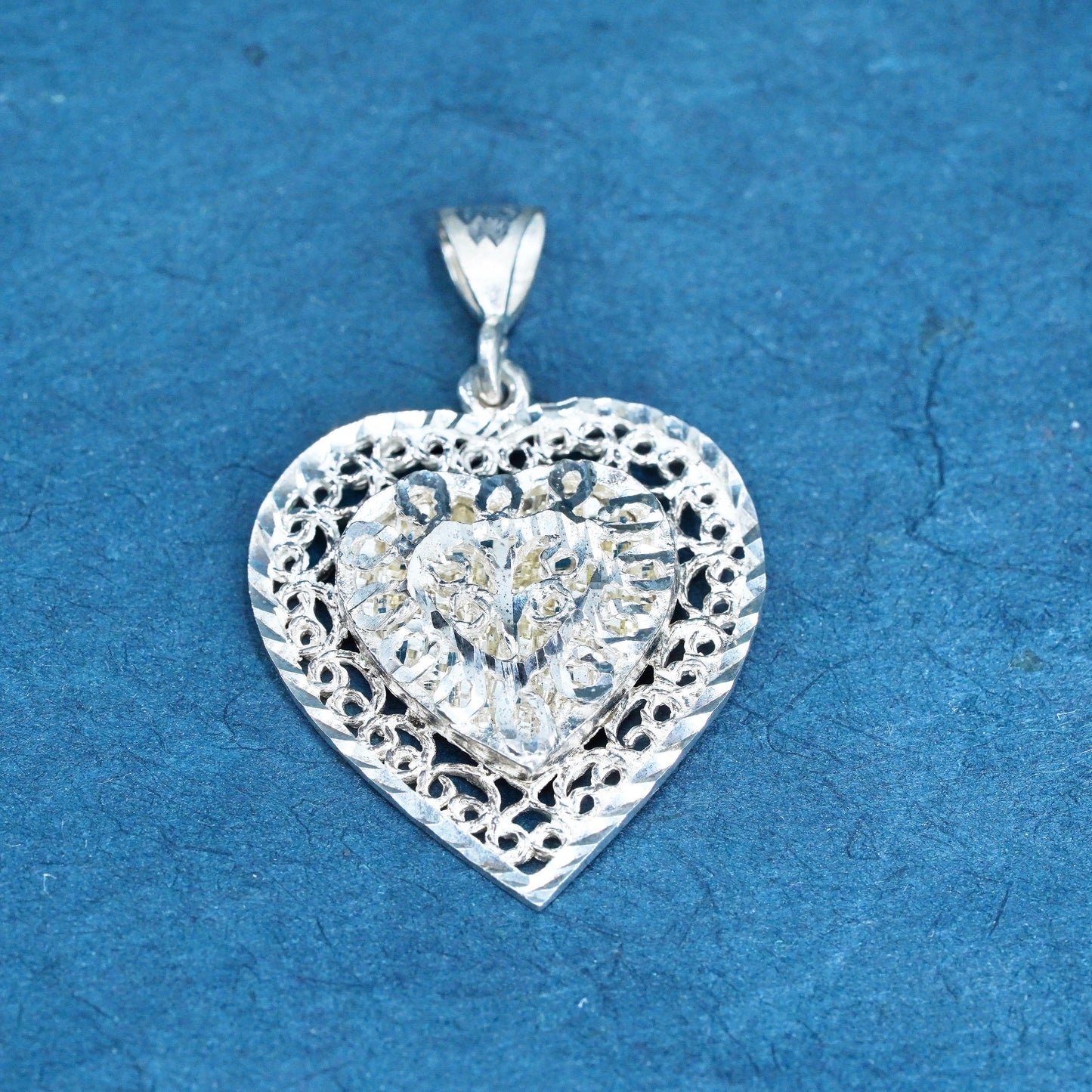 Vintage Sterling silver handmade pendant, 925 silver filigree heart