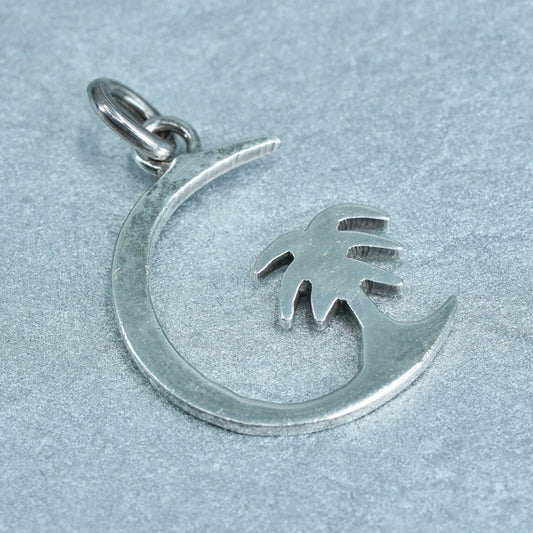 vintage Sterling silver handmade 925 moon charm pendant with tree