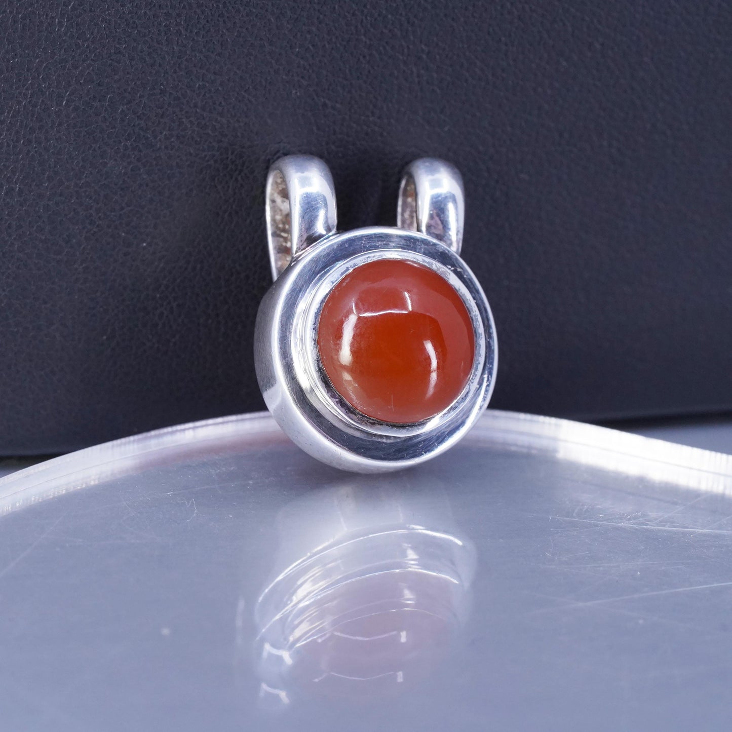 Vintage sterling 925 silver handmade slide pendant with circle carnelian