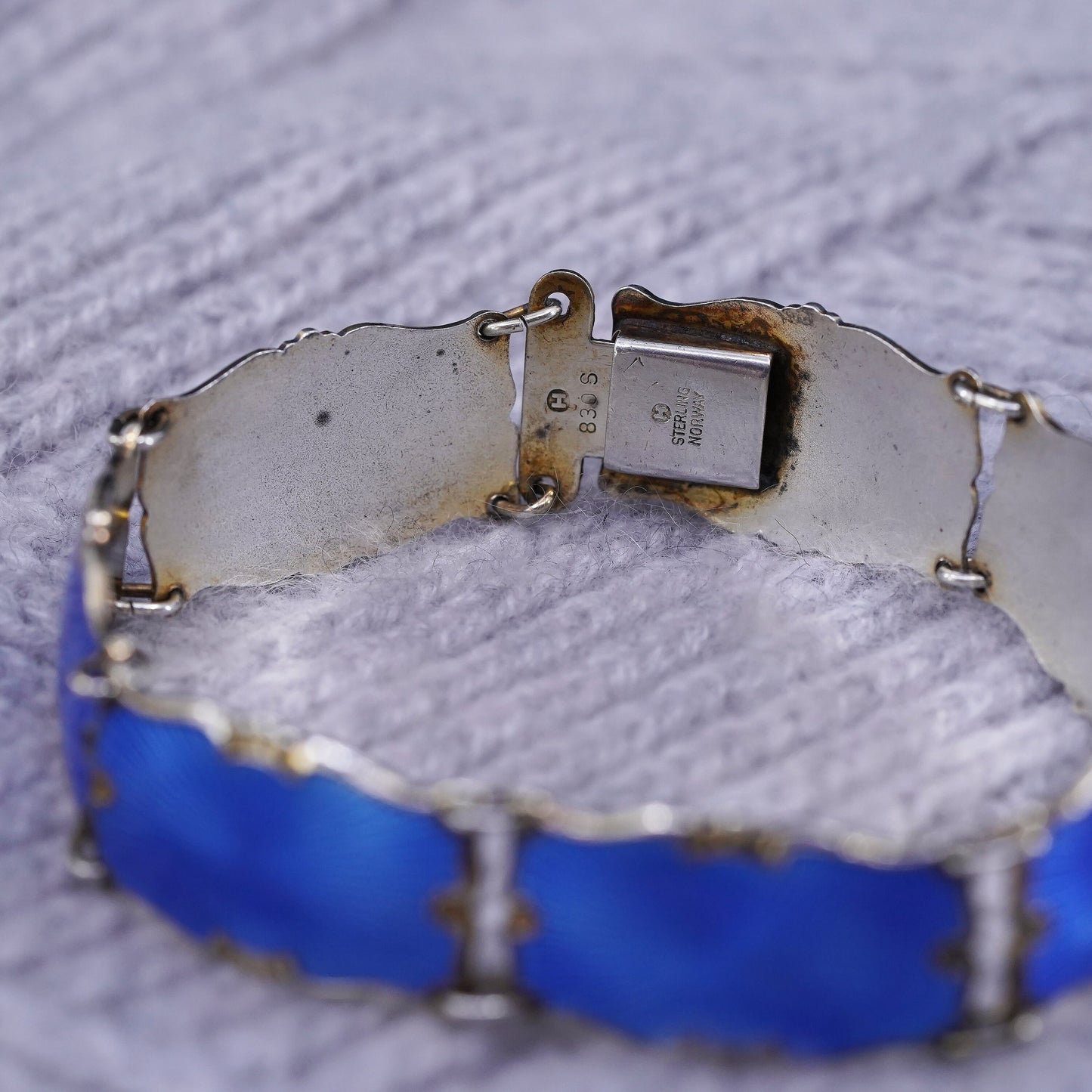 7.25”, Norway gold over sterling 925 silver handmade bracelet with blue enamel