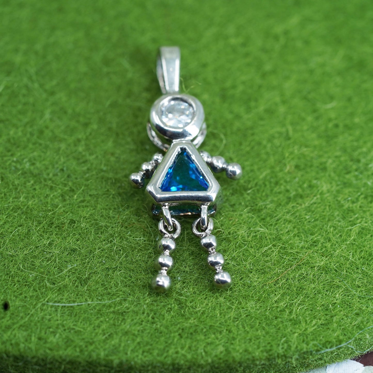 Vintage sterling 925 silver birthstone pendant with topaz girl figure charm