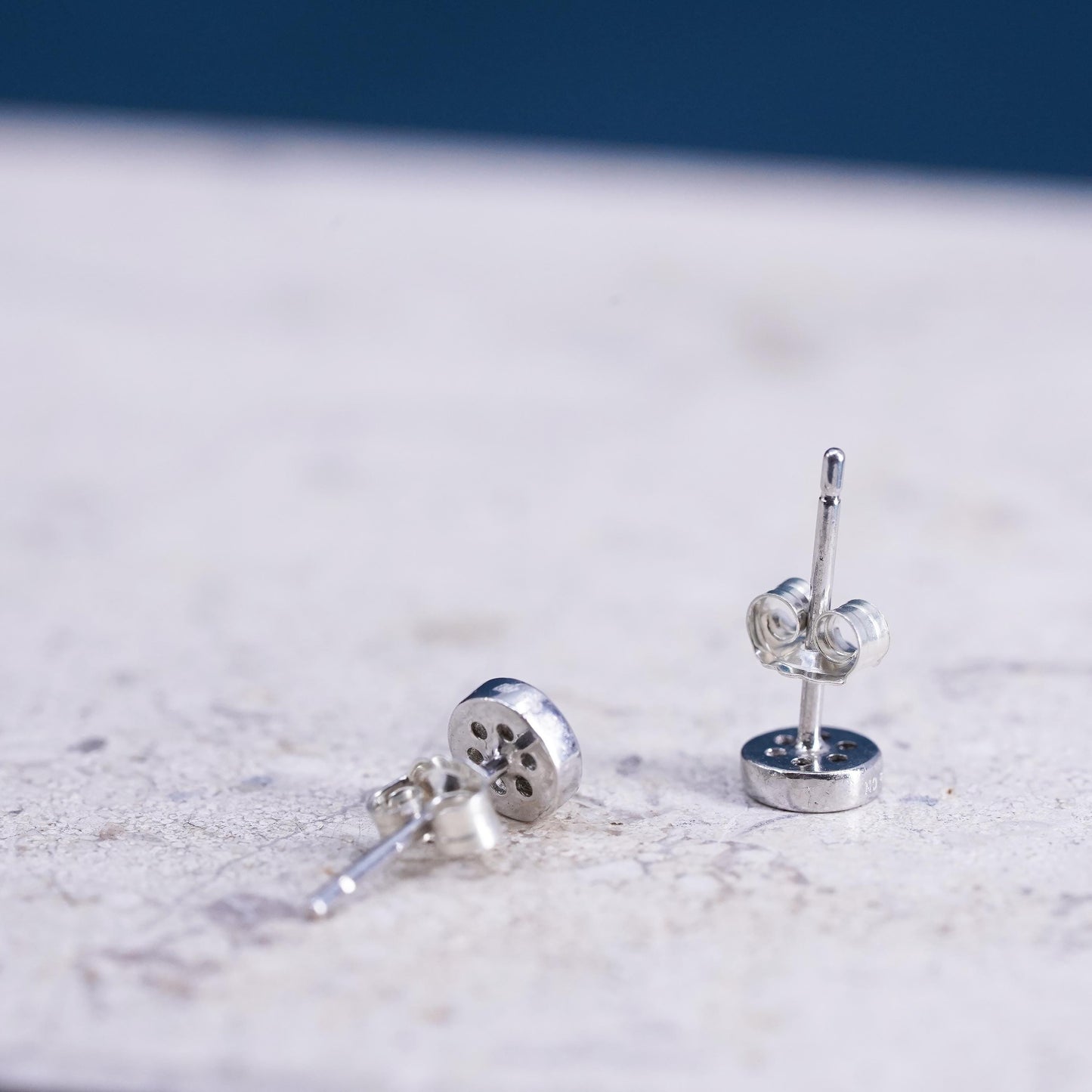 5mm, Vintage sterling silver handmade earrings, 925 studs with CZ