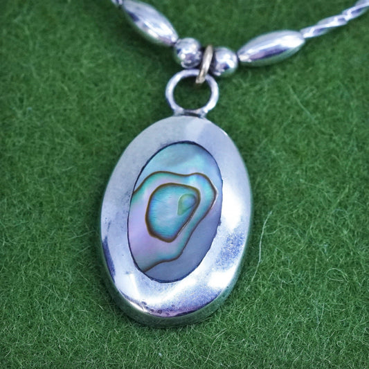 16", 1mm, sterling silver necklace, liquid silver chain with abalone pendant