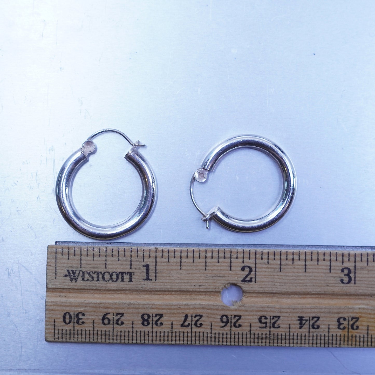 1.25”, vintage Sterling silver handmade earrings, 925 bold hoops