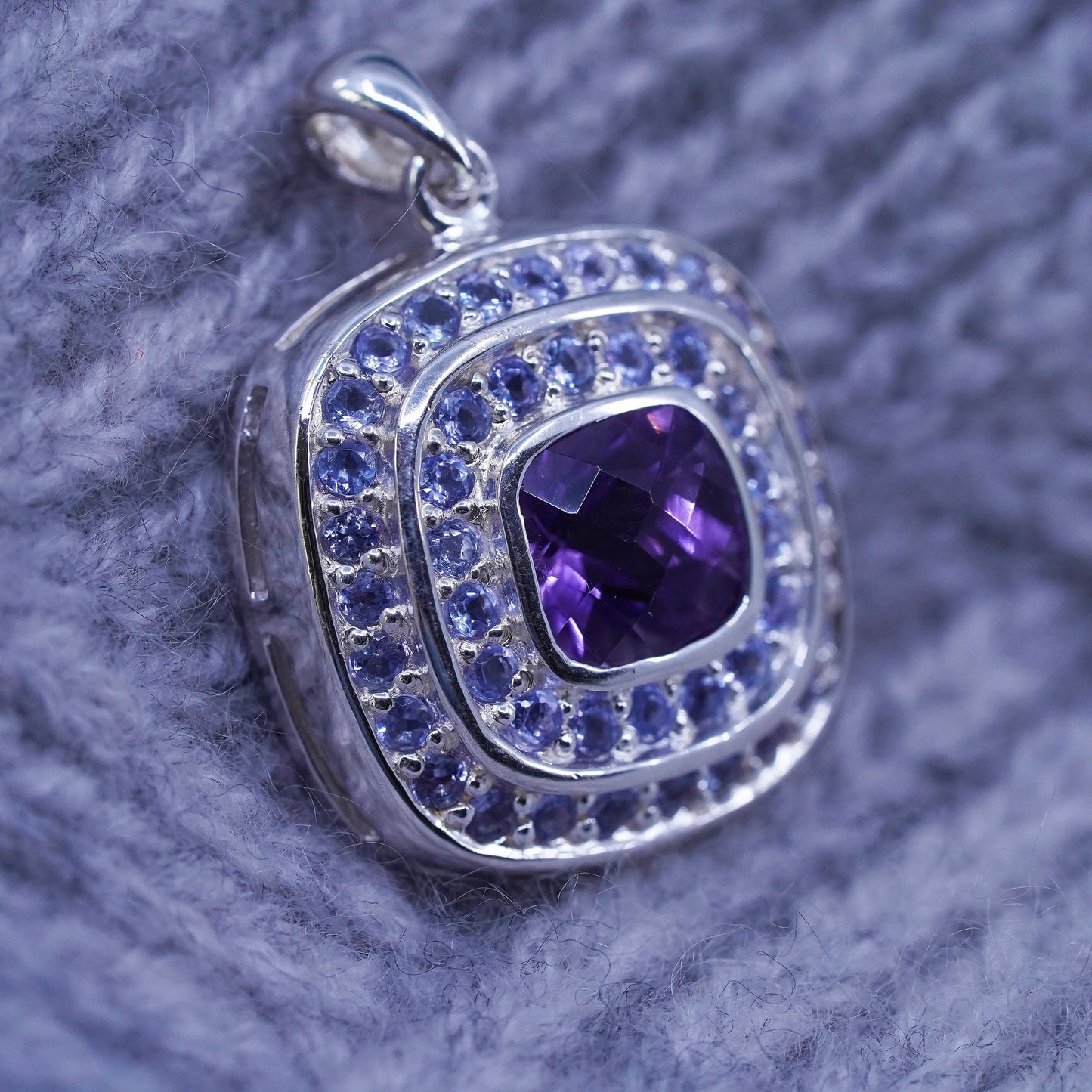 Vintage sterling 925 silver handmade pendant with amethyst and cz