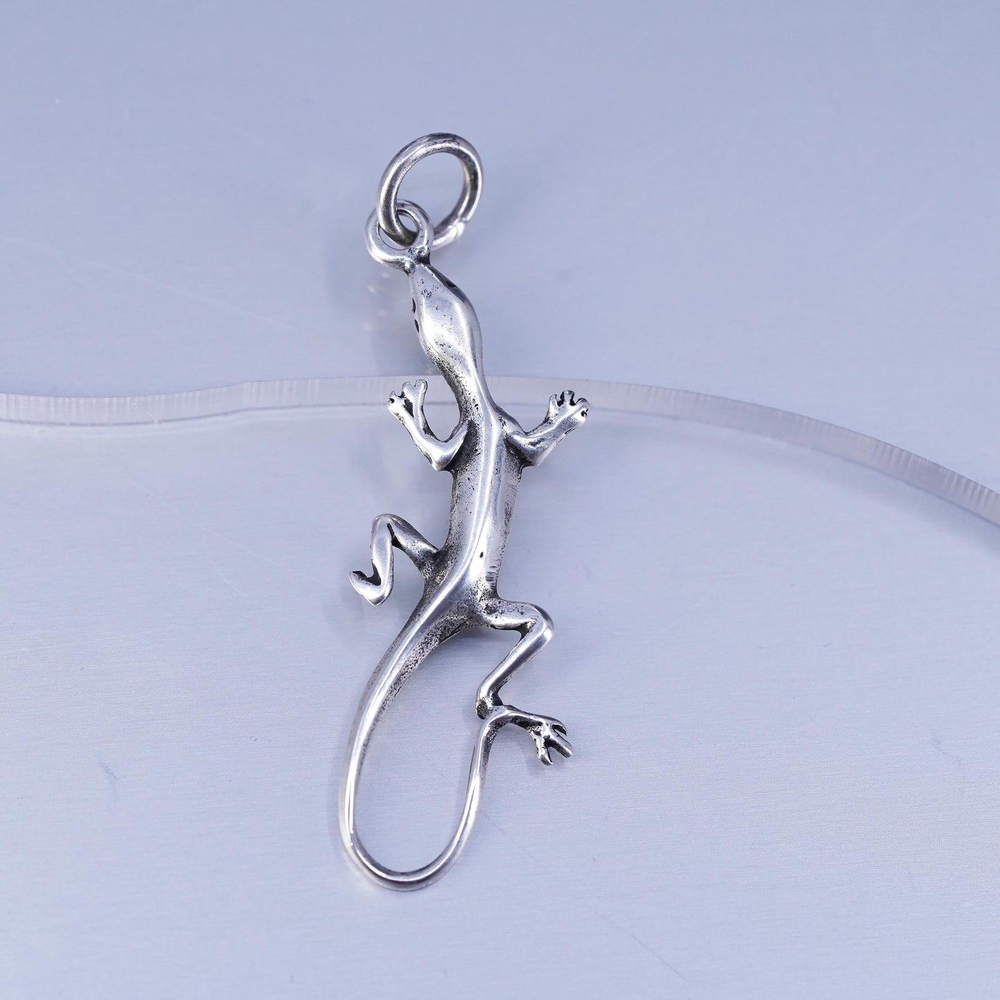 Vintage sterling 925 silver handmade lizard charm pendant