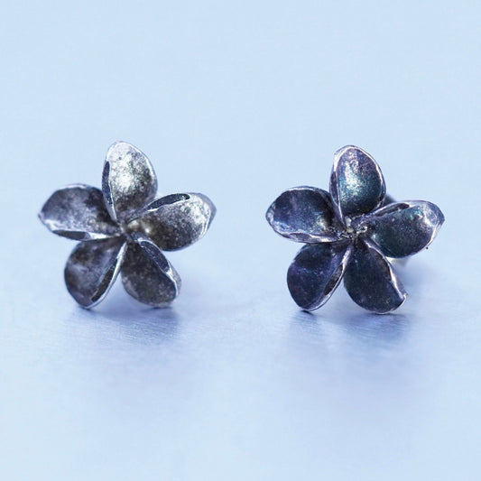 vtg southwestern Sterling 925 silver handmade earrings, plumeria flower studs
