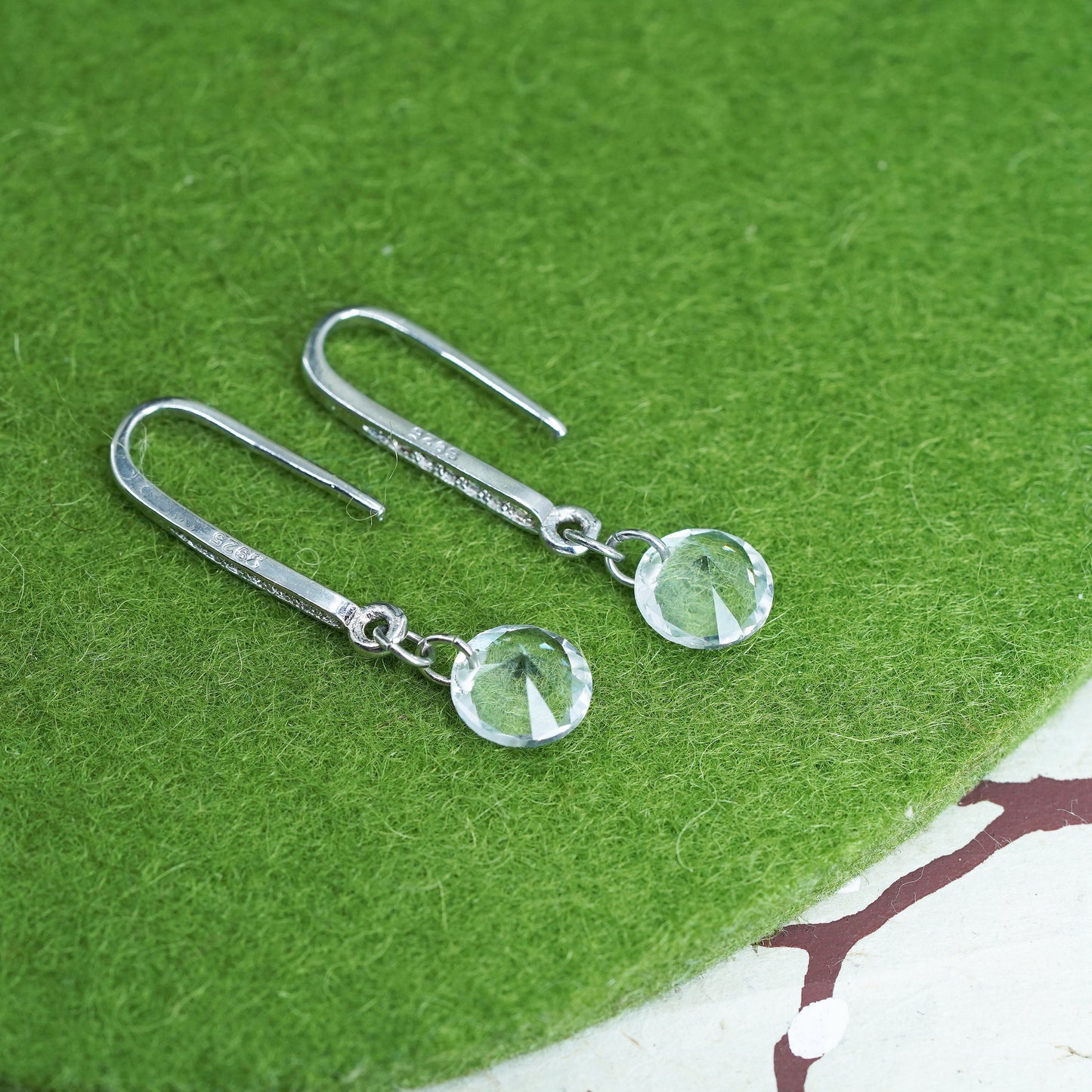 vintage sterling silver earrings, 925 silver hooks with clear cz, Huggie with clear Cz