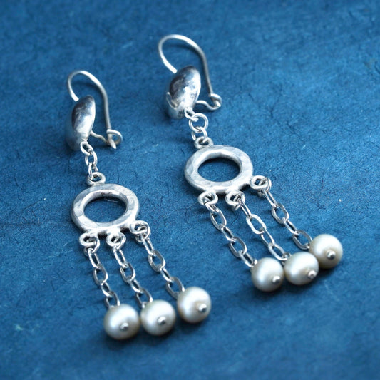 Vintage Sterling 925 silver handmade earrings with pearl drops