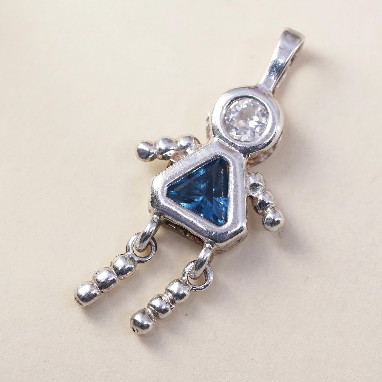 Vintage sterling 925 silver birthstone pendant with topaz girl figure charm