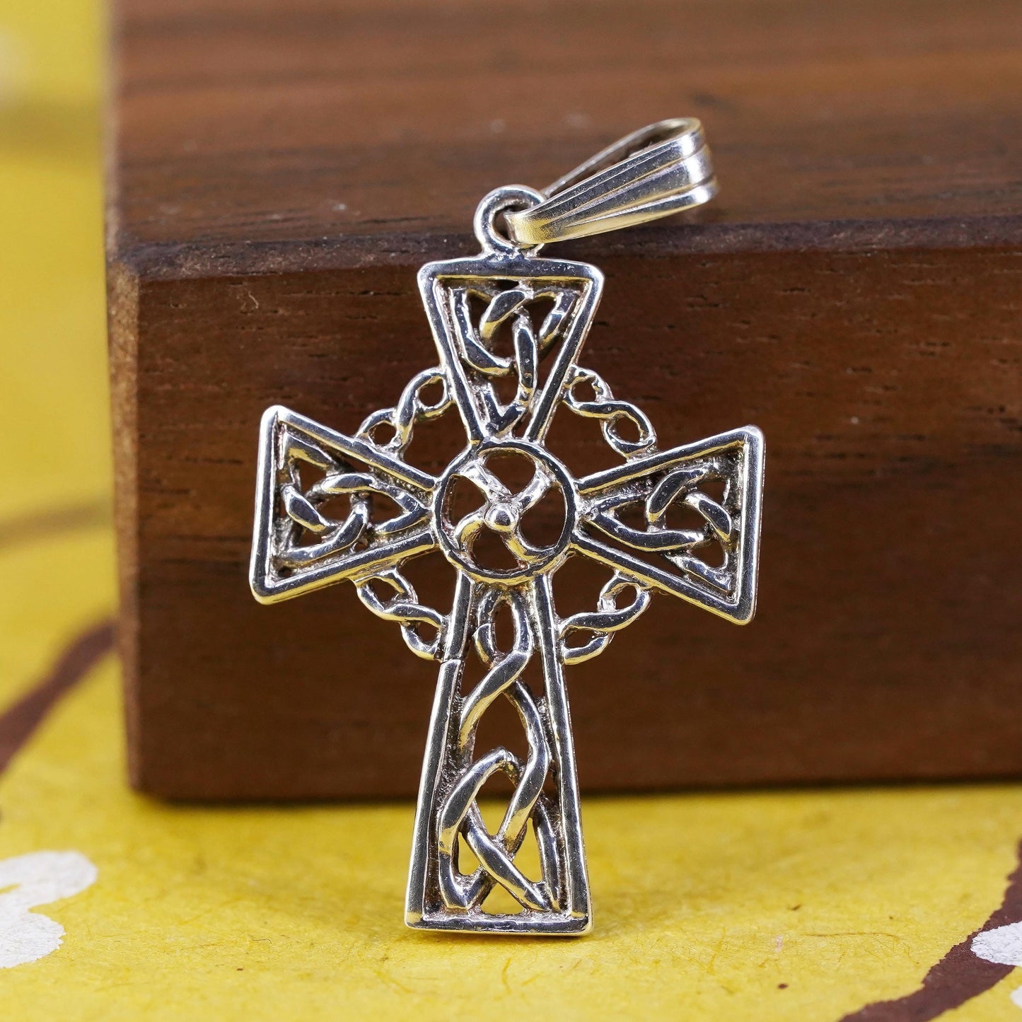 Vintage Sterling silver handmade pendant, 925 filigree cross