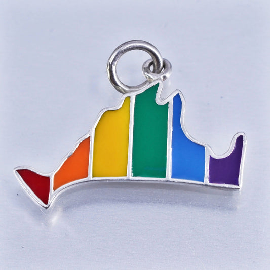 Vintage sterling 925 silver rainbow enamel pride state charm pendant