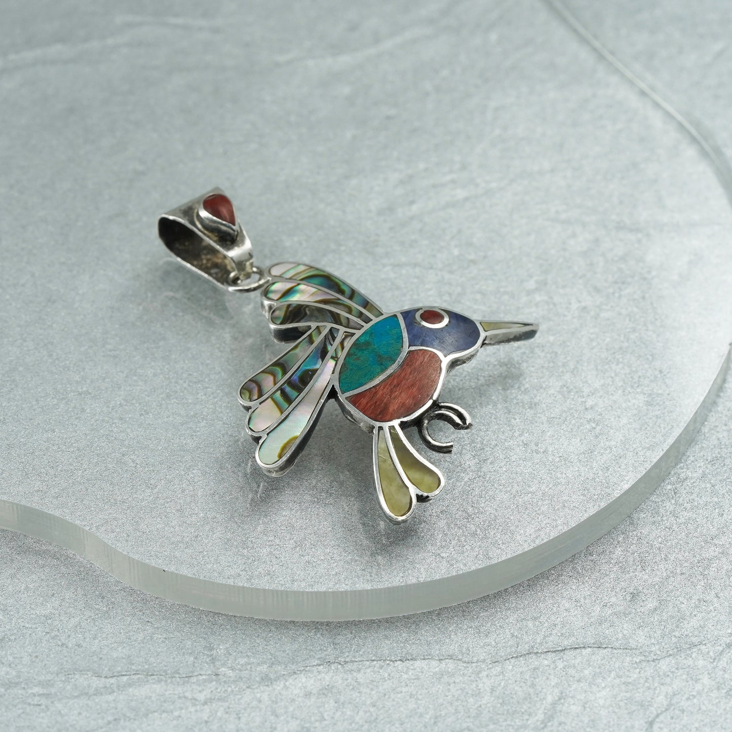 Sterling silver 950 handmade bird pendant, Peruvian Inca silver, hummingbird