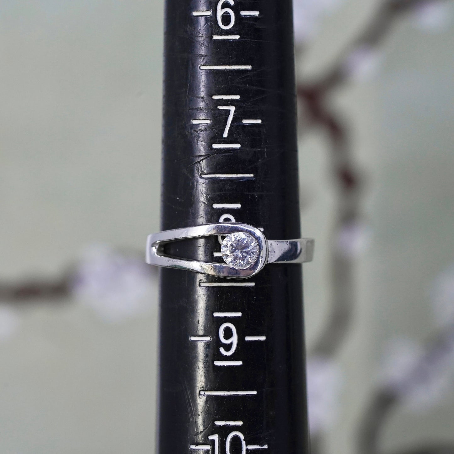 Size 8, Vintage sterling silver handmade ring, engagement ring with cz