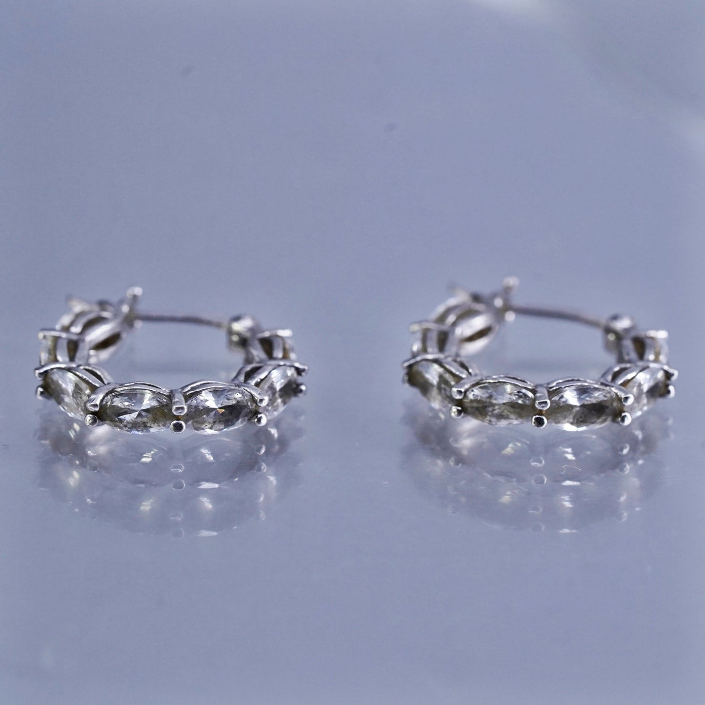 0.5”, vintage Sterling silver handmade earrings, 925 Huggie hoops with Cz