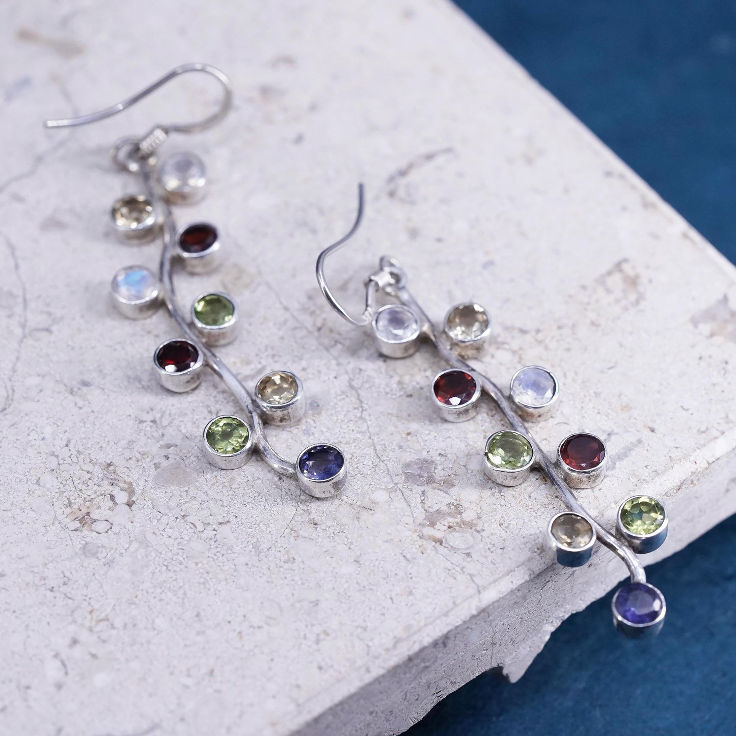 sterling silver 925 earrings cluster amethyst peridot citrine ruby moonstone