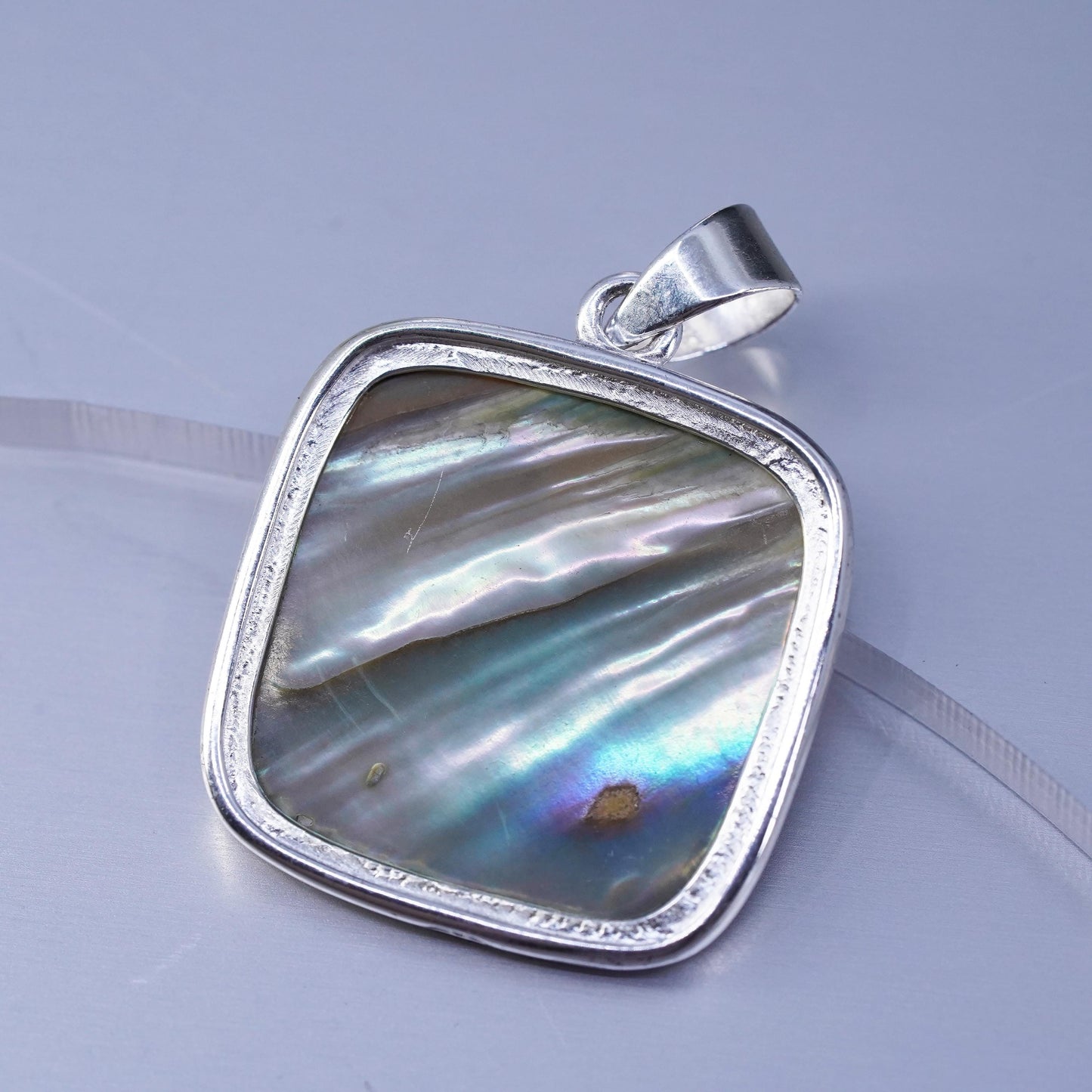 Vinatge sterling 925 silver handmade square pendant with abalone