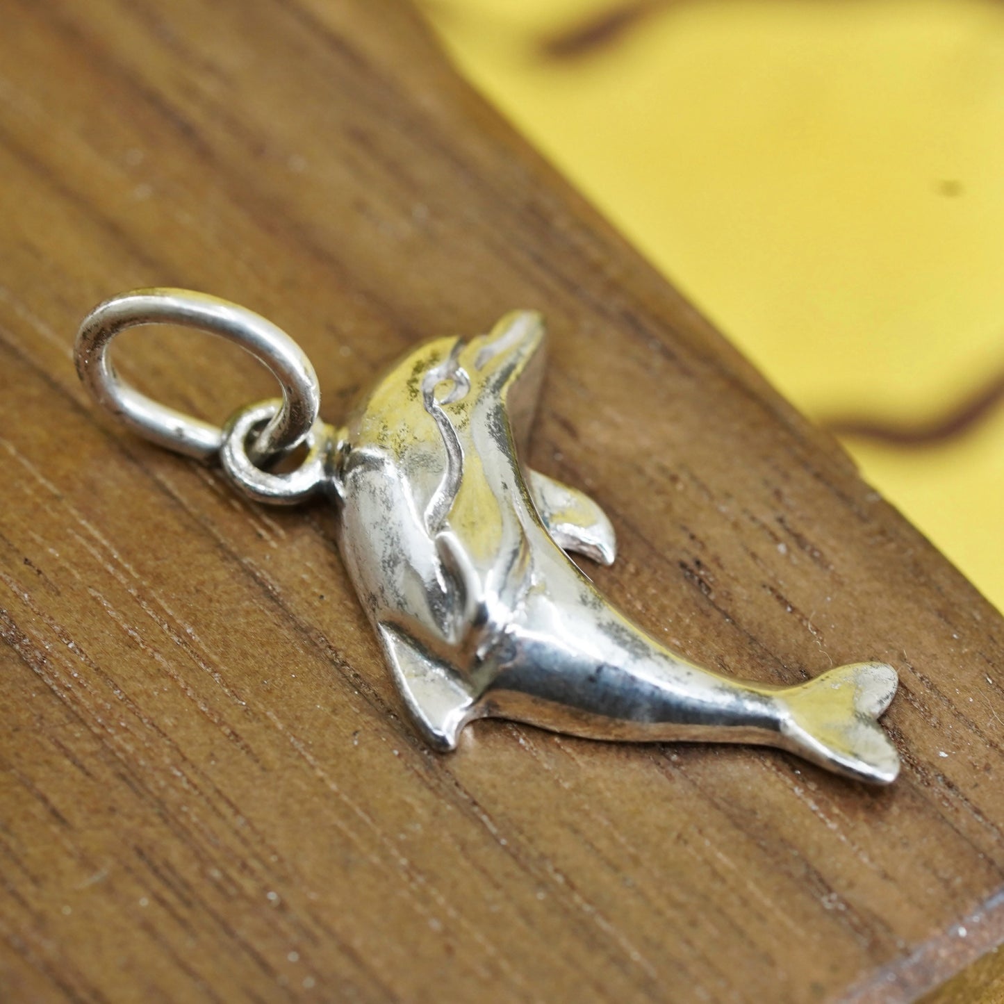 Vintage Sterling silver handmade pendant, 925 dolphin charm