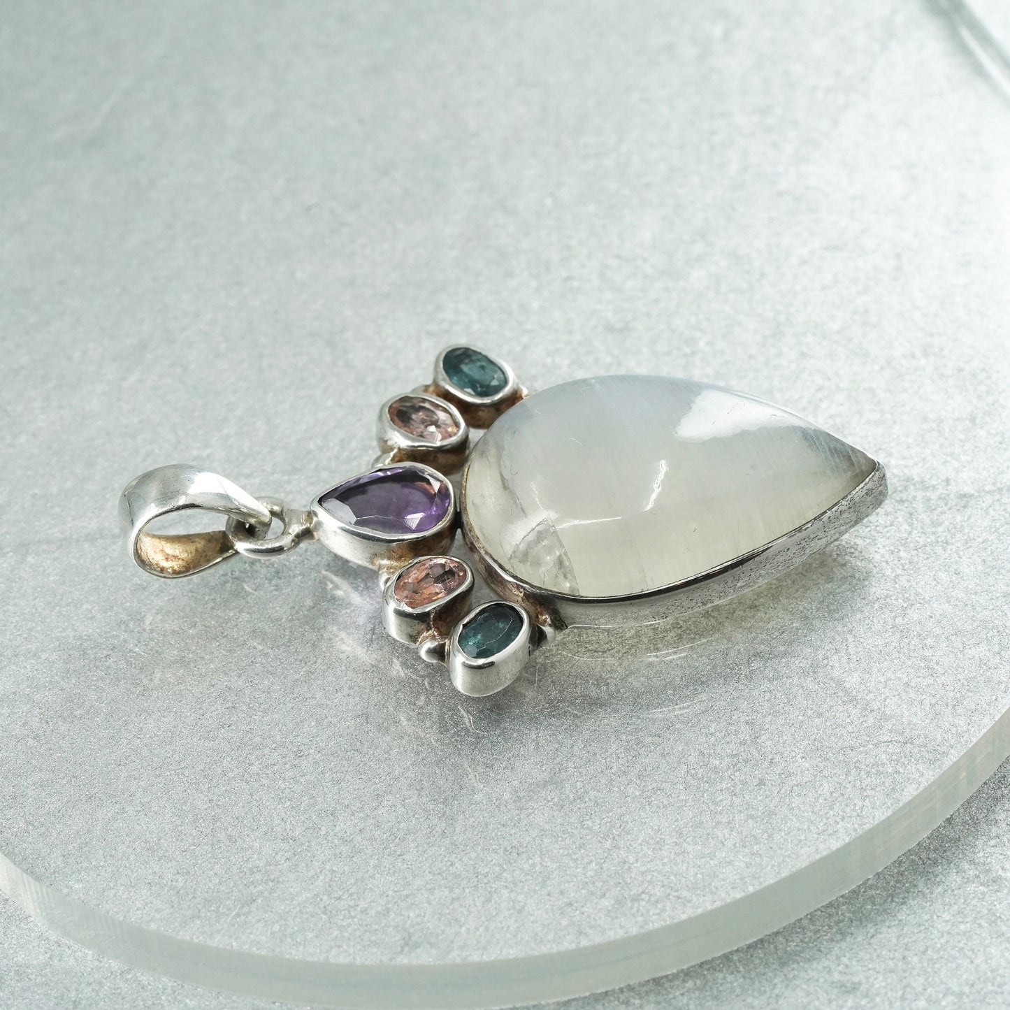 sterling 925 silver pendant with teardrop moonstone amethyst citrine peridot