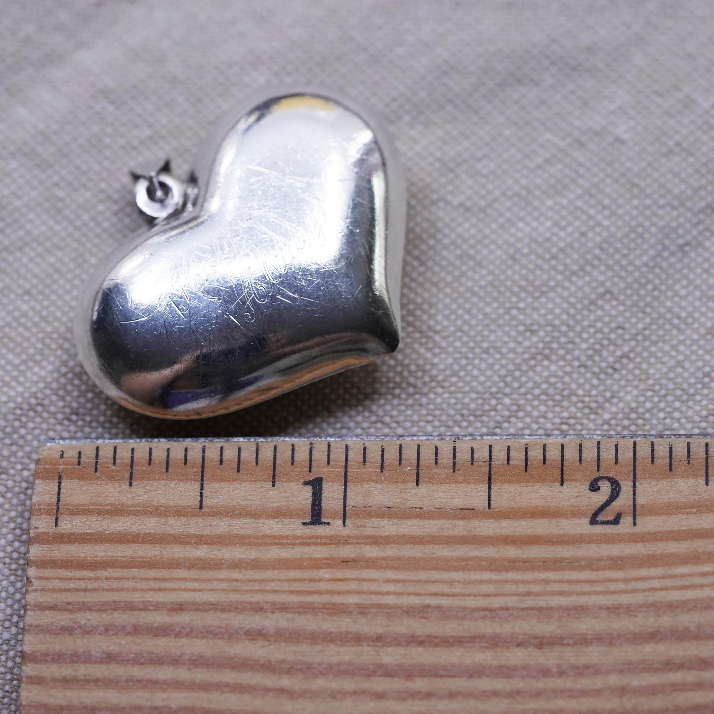 VTG Sterling silver heart pendant, puffy 925 heart engraved “happiness always”