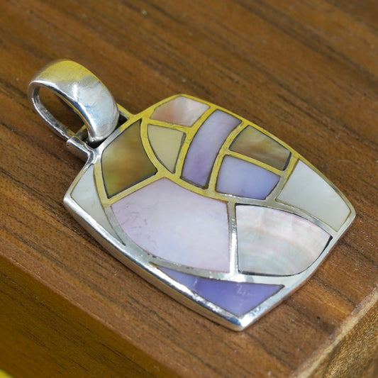 Sterling silver pendant, 925 rectangular with colorful mother of pearl abalone