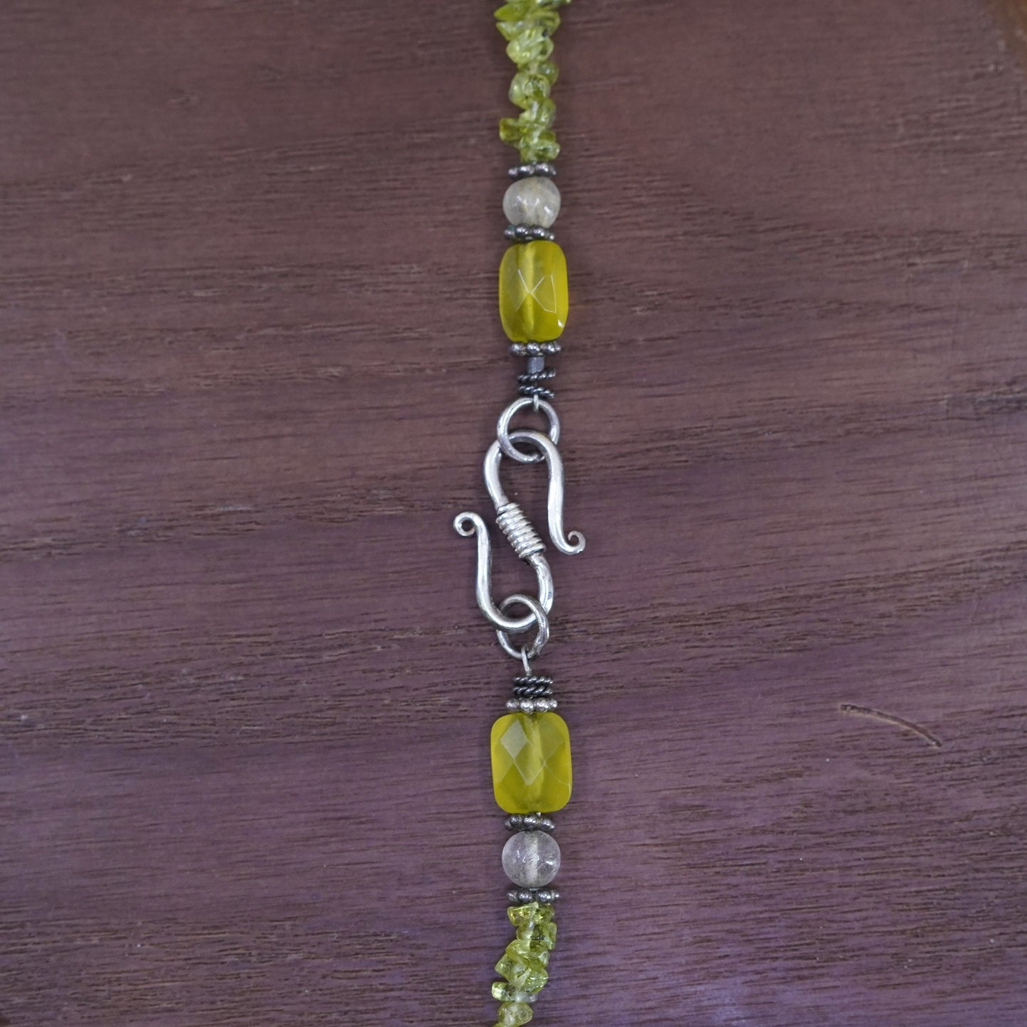 16”, Sterling silver Handmade necklace, 925 tag pendant with peridot beads