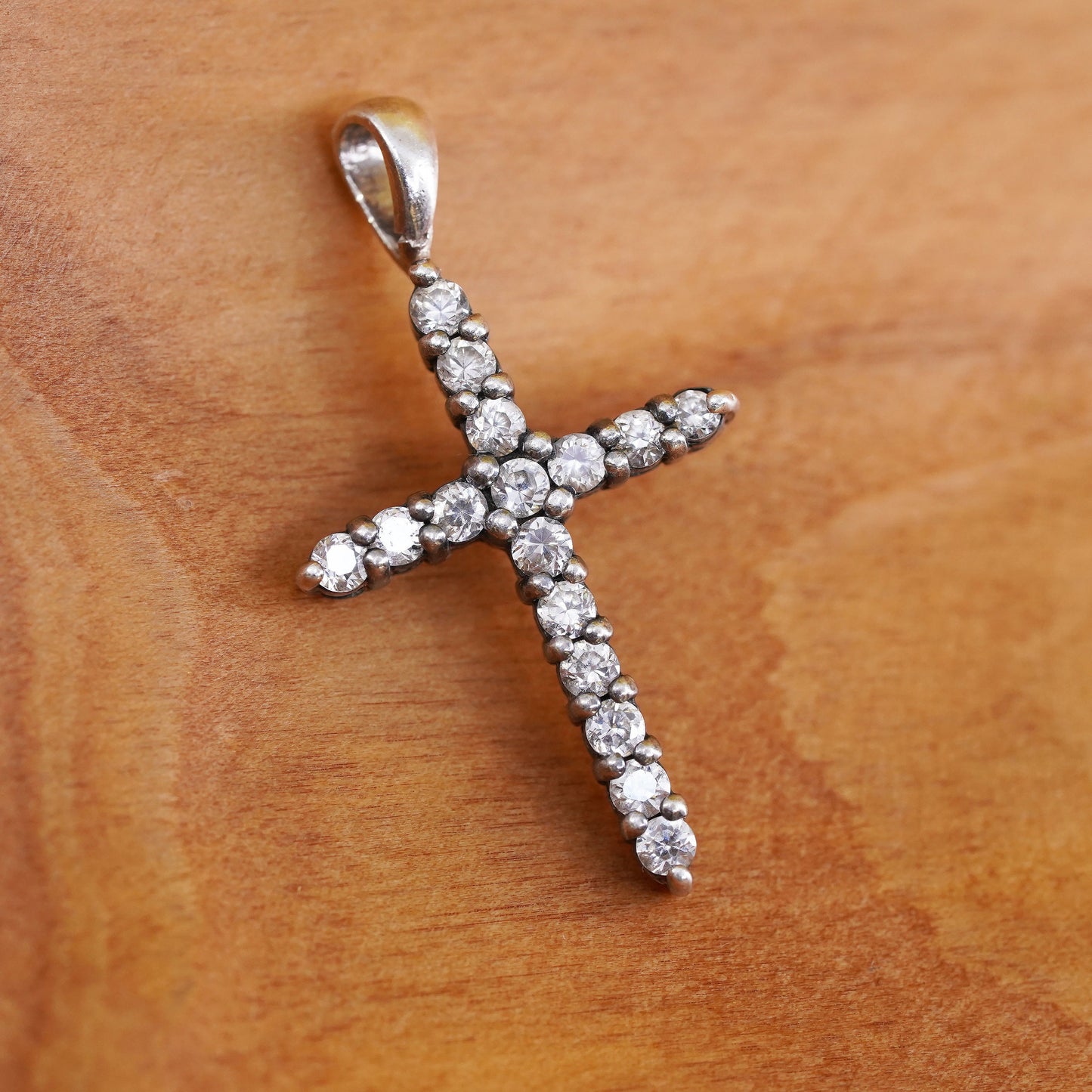 Vintage Sterling silver handmade pendant, 925 cross with Cz inlay, Christian