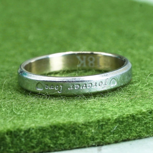 Size 10, 2.8g, 18K white gold engagement ring, wedding band “forever love”