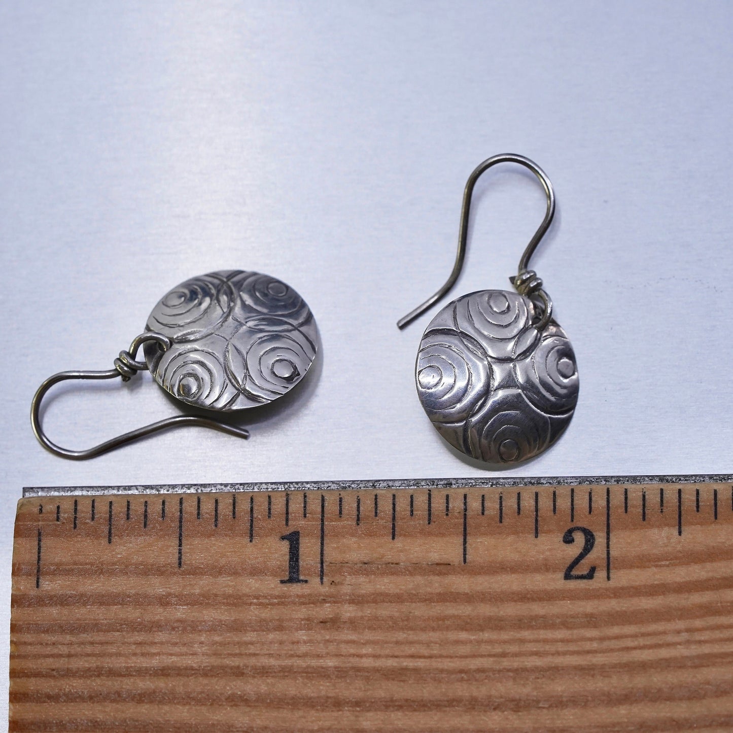 vintage Sterling silver handmade earrings, 925 circle textured dangles