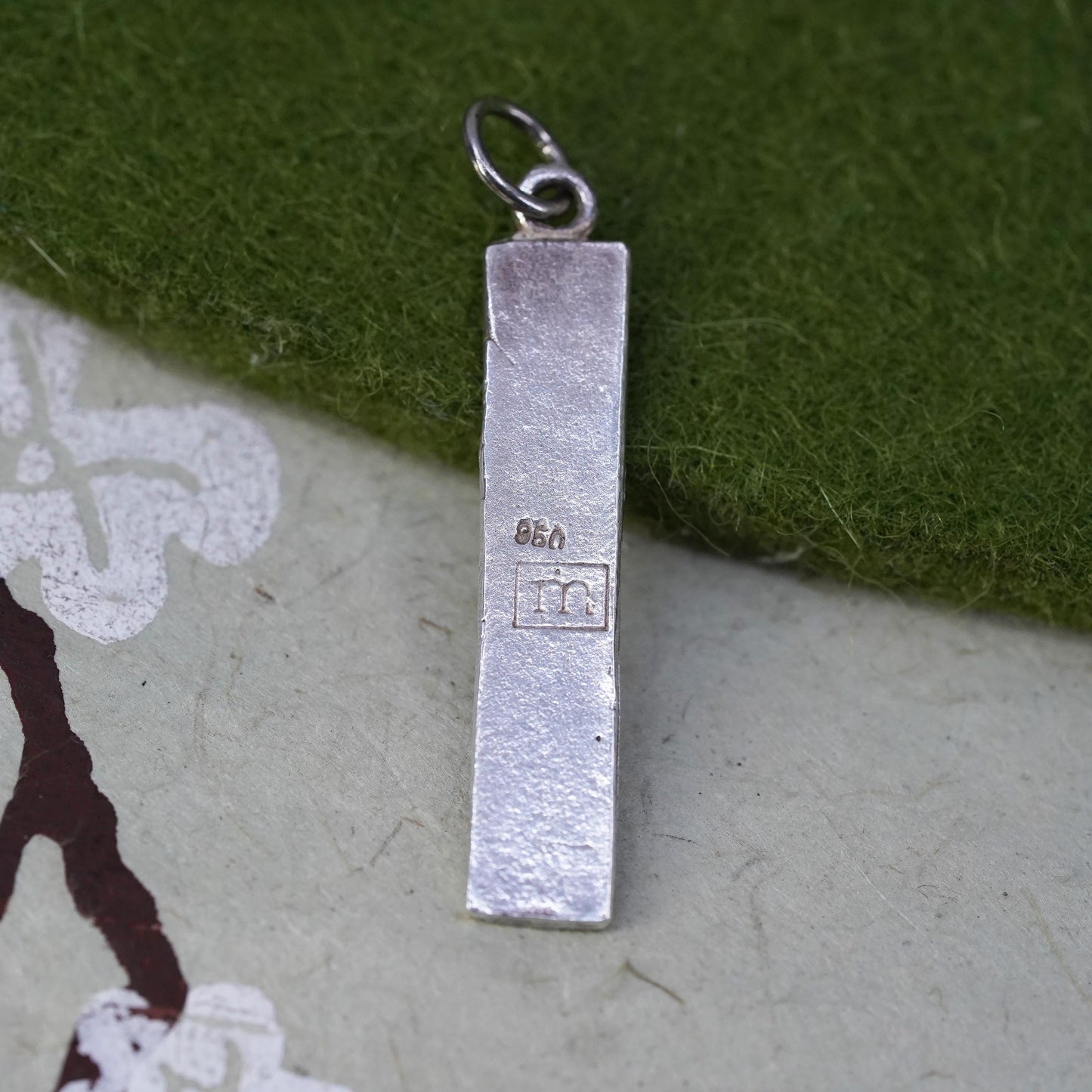 Vintage Sterling silver Handmade pendant, 925 tag enamel tag charm