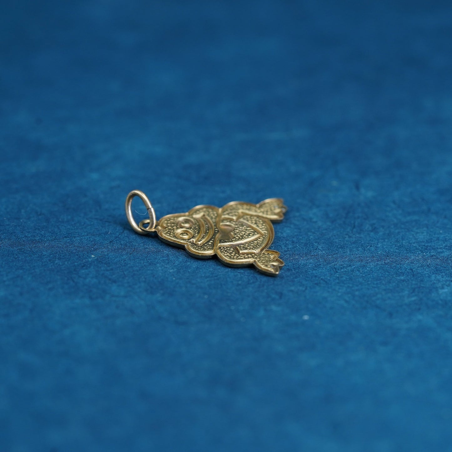 Vintage brass handmade pendant, yellow tone frog charm