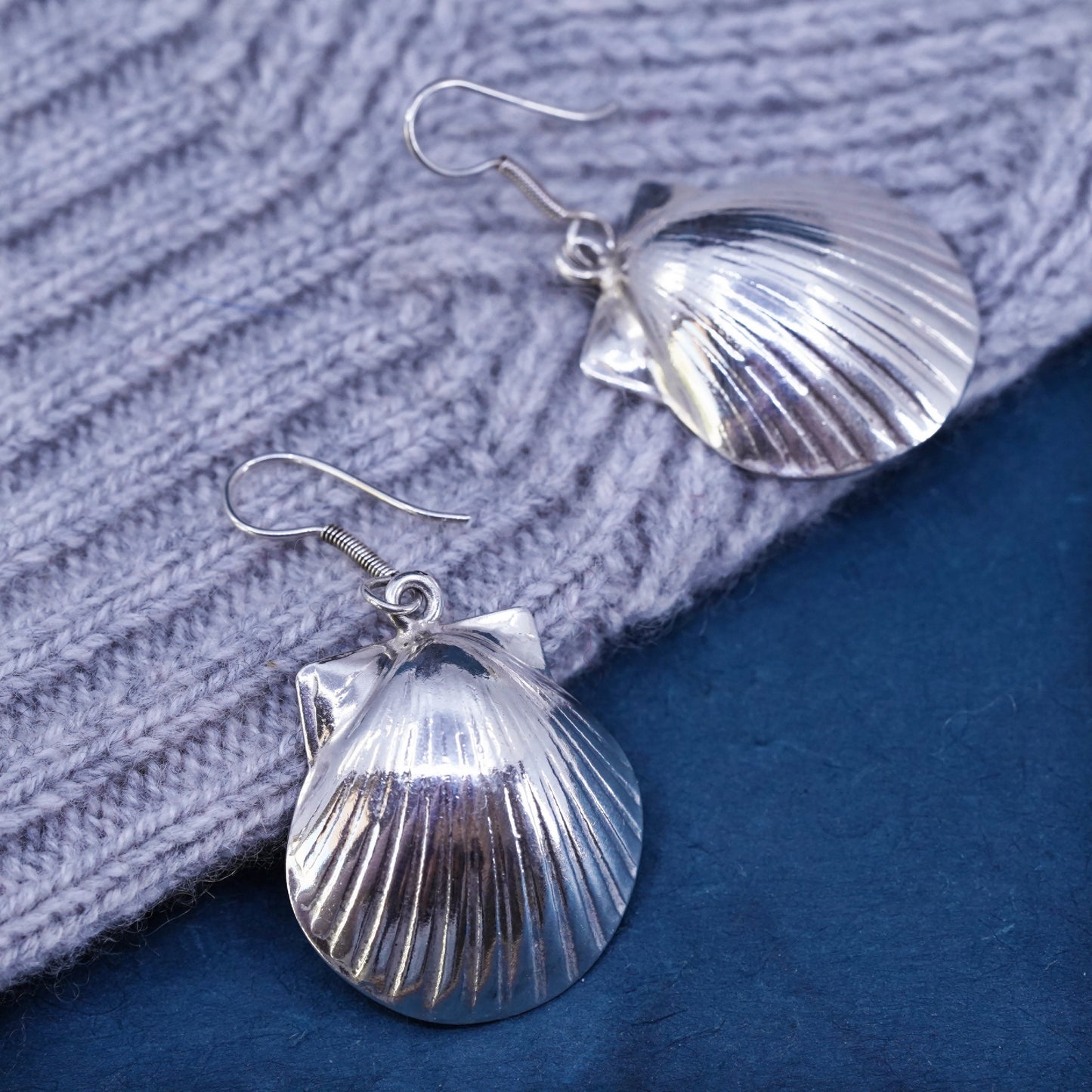 Vintage Sterling silver handmade earrings, 925 shell drops