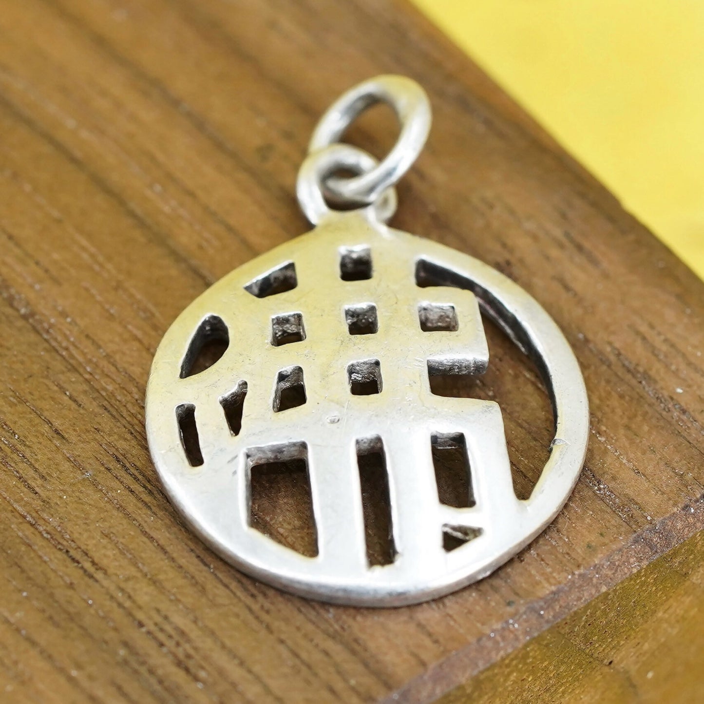 Vintage Sterling silver handmade pendant, 925 pendant, Chinese character drop